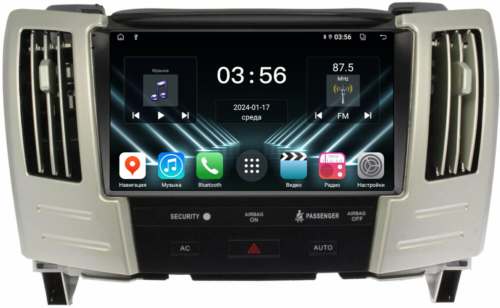 Магнитола для Toyota Harrier XU30 2003-2013, Lexus RX 2003-2009 (цветной, рамка наверх) - FarCar DX9-9660 монитор 9" IPS на Android 13, 4+64Гб, CarPlay