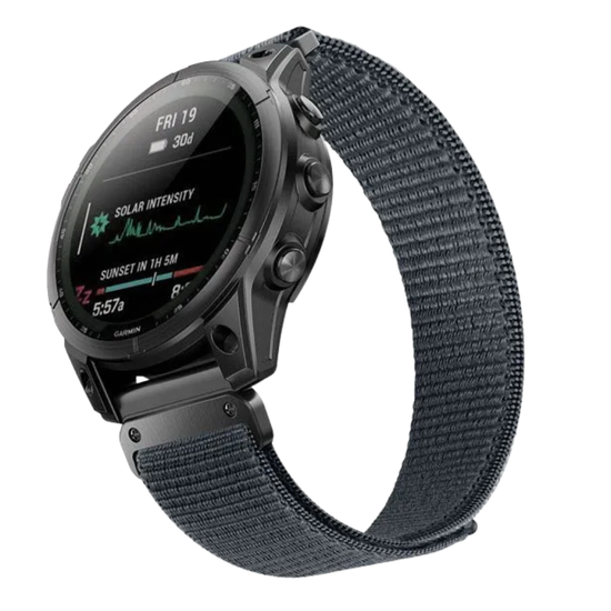Ремешок для Garmin нейлоновый 20 мм (циферблат 42-43 мм) эластичный, быстросъемный на липучках велкро (Серо-синий)