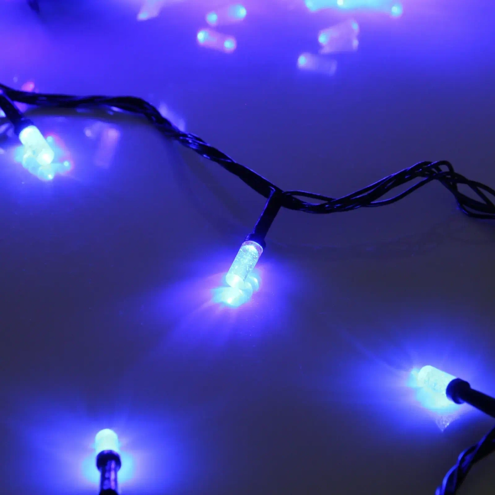Гирлянда для дома НИТЬ «Хрусталь» 8 м 50 ламп LED, черный пров,IP-40. 8 режимов, Синий (возможность соединения)