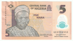 Nigeria, 5 Naira, 2022 – Polymer Banknote Honoring Nigeria's First Prime Minister (UNC)