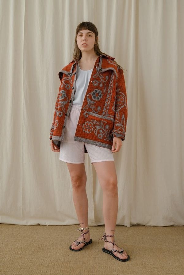 Куртка из Антикварного Покрывала с Цветами бордовая - фото 3