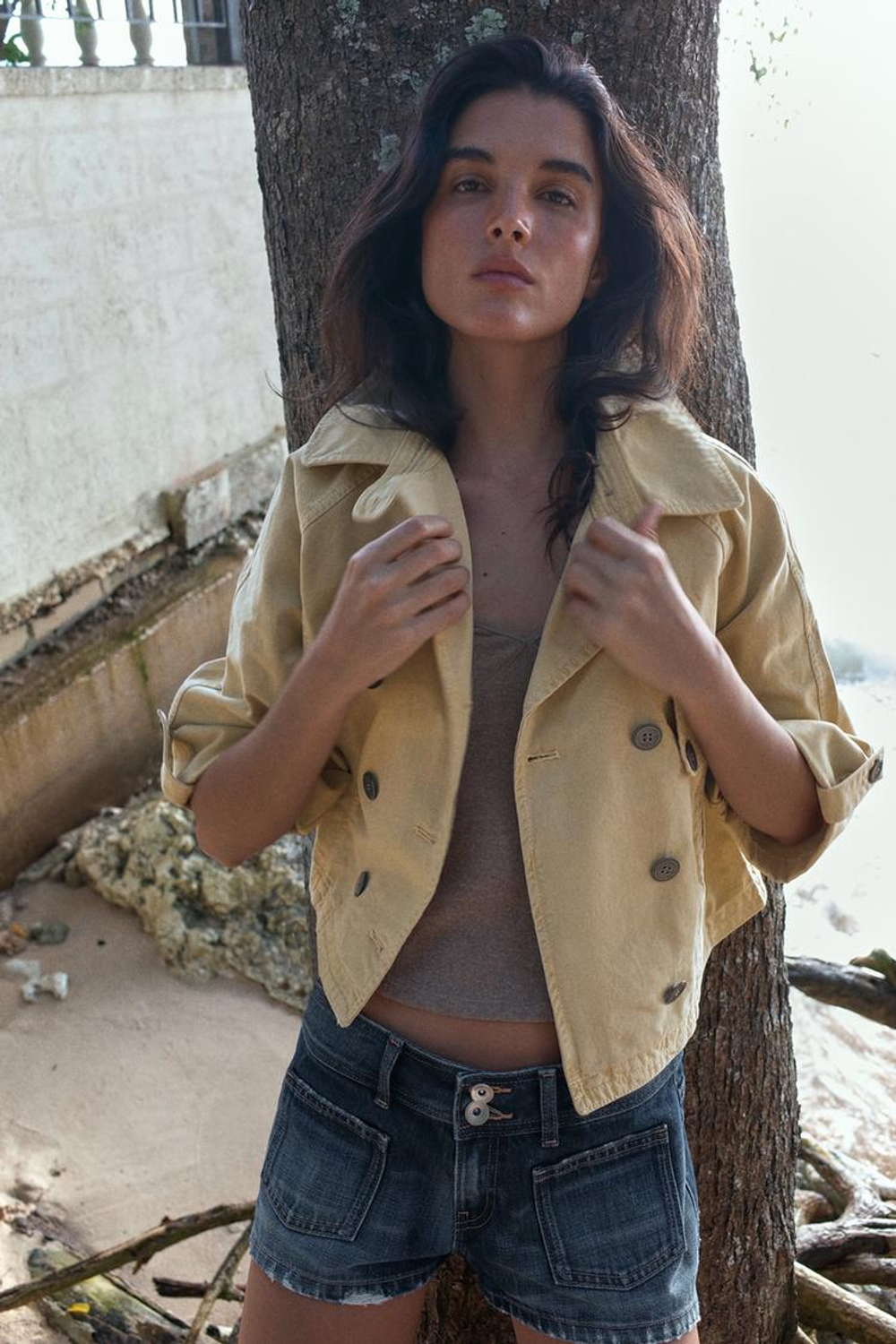 ZARA КОРОТКИЙ ТРЕНЧ С ЭФФЕКТОМ ПОТЕРТОСТИ, РЫЖЕВАТО-КОРИЧНЕВЫЙ