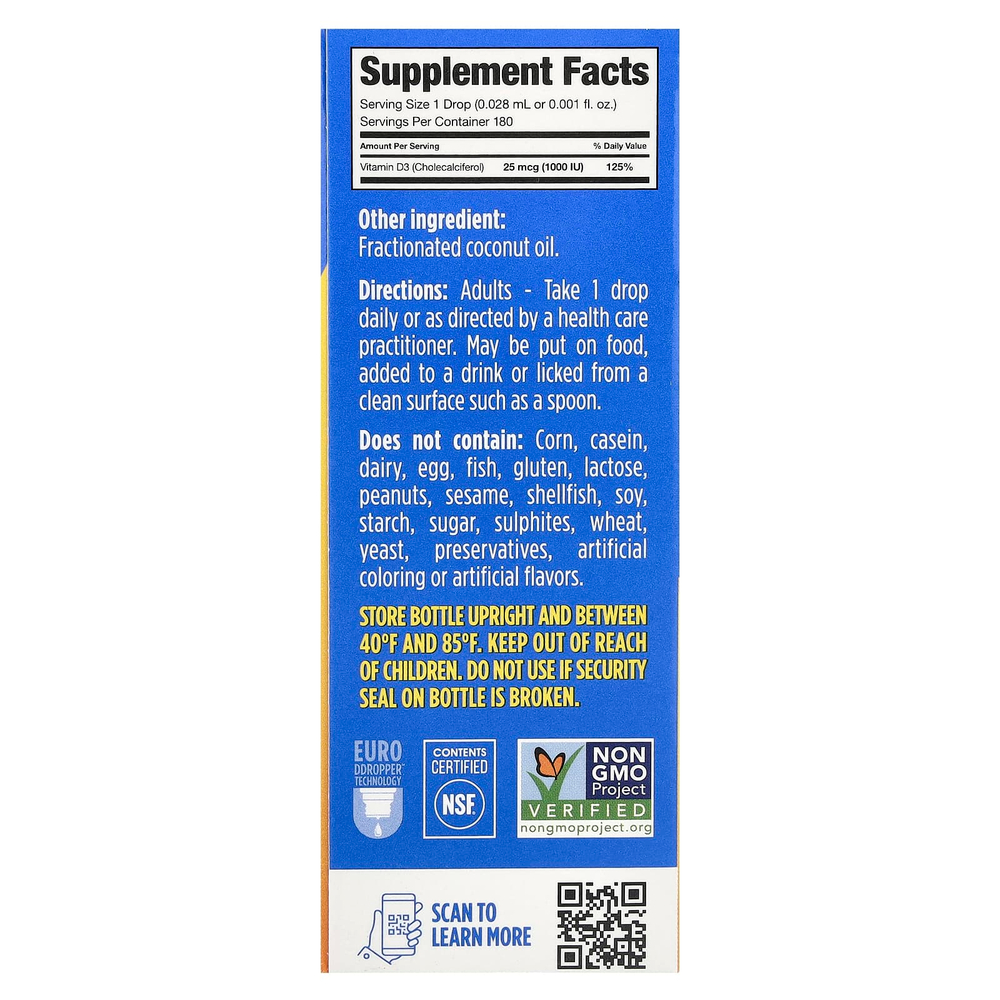 Ddrops, жидкий витамин D3, 1000 МЕ, 5 мл (0,17 жидк. унции)