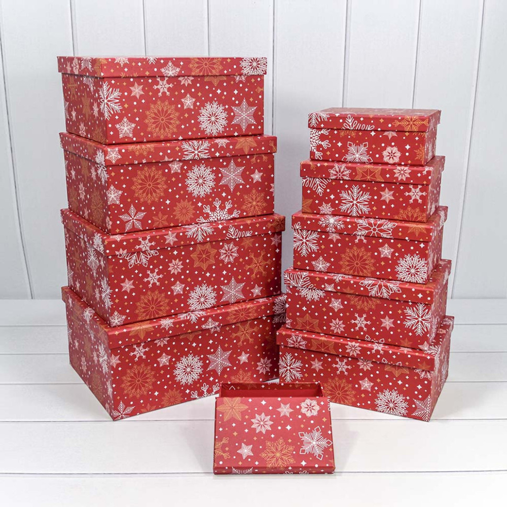 Коробка 34 х 26 х 15.3 см Набор 10 шт "Новый год" (Красный)