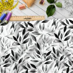 Ткань Барби серые листочки на белом