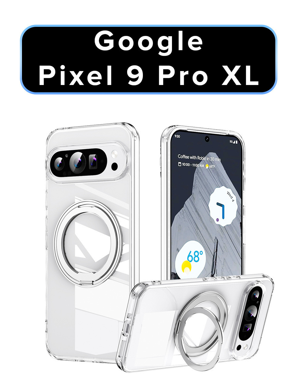 Чехол MosSeller для Google Pixel 9 Pro XL с Магсейф, кольцо-подставка, прозрачный