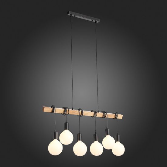 SL1142.403.06 Светильник подвесной Черный, Светлое дерево E27 6*60W BAGETTI