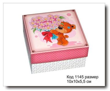 Коробка подарочная код 1145 размер 10х10х5.5 см (Мишка Тедди)