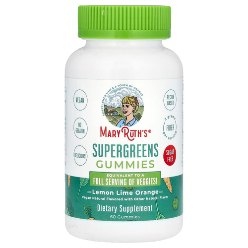 MaryRuth's, жевательные таблетки с суперзеленью, без сахара, лимон, лайм и апельсин, 60 жевательных таблеток
