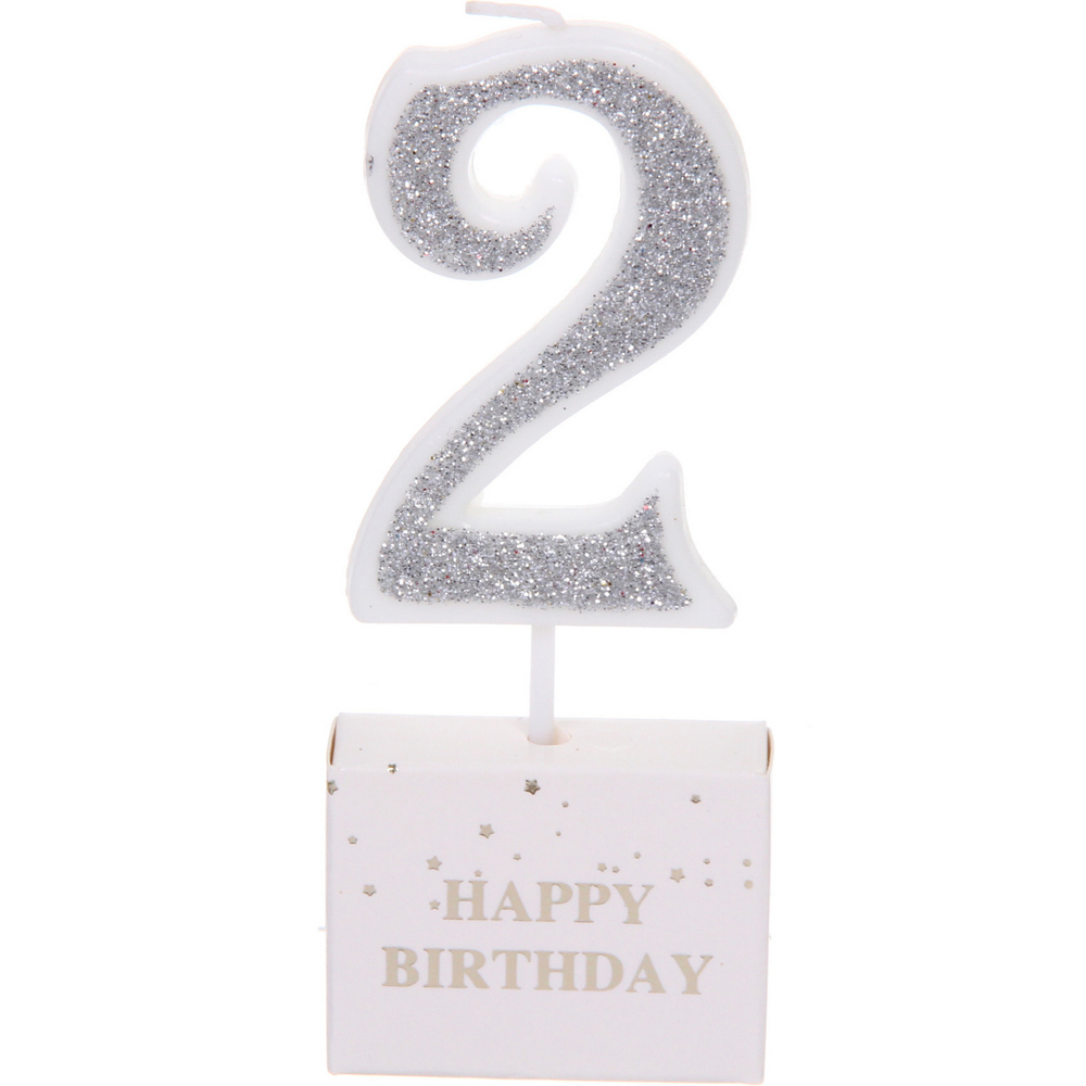 Свеча для торта Цифра Иллюзия «2» 9.5 см, серебро