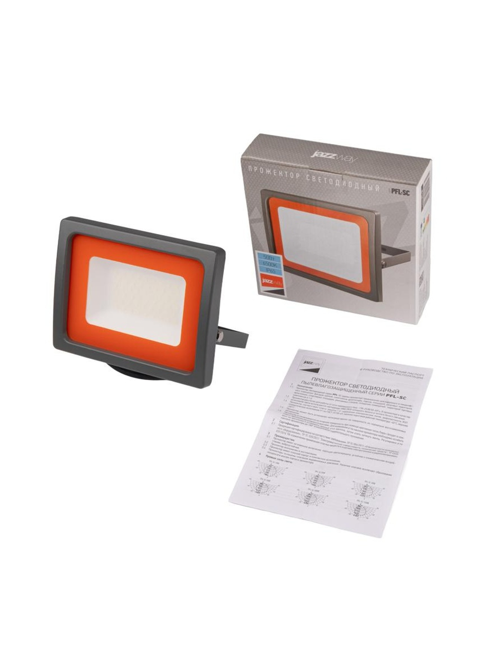 Прожектор светодиодный PFL-SC 50Вт 6500К IP65 190-260В ДО закален. матов. стекло JazzWay 5001435