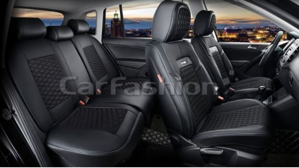 Чехлы на сидения CarFashion каркас 5D«TITAN PLUS» 27238 -Экокожа черный/черный/серый/серый