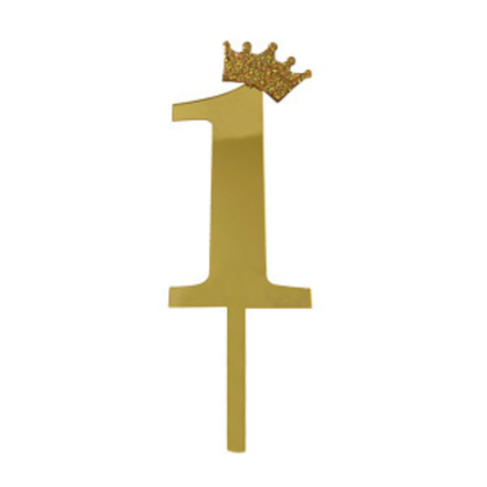 Топпер-цифра, Корона Золото "1", 7*18 см, 1 шт.