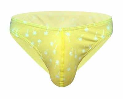 Желтые хлопковые трусы-слипы с принтом в виде пальм (Размер: M) (Цвет: желтый)