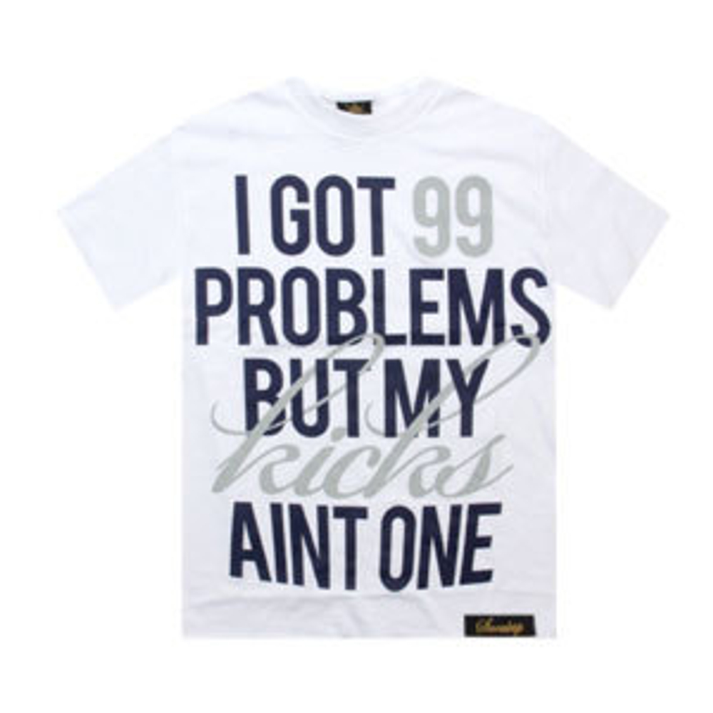 Футболка Sneaktip 99 Problems белая с синим вид спереди