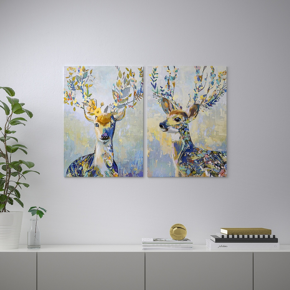 IKEA PJÄTTERYD  (ИКЕА ПЙÄТТЕРЙД)  -  Изображение, разноцветные олени, 50x70 см