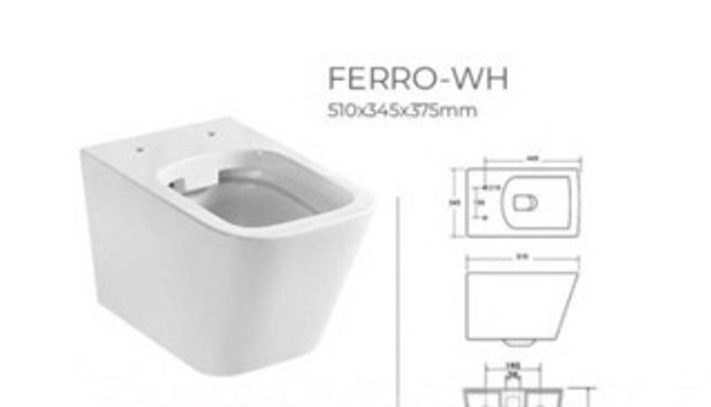 Унитаз керамический подвесной  FERRO-WH (белый) 515*360*360