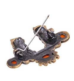 AM-3883 Брошь «Коты на качелях» (латунь, янтарь)