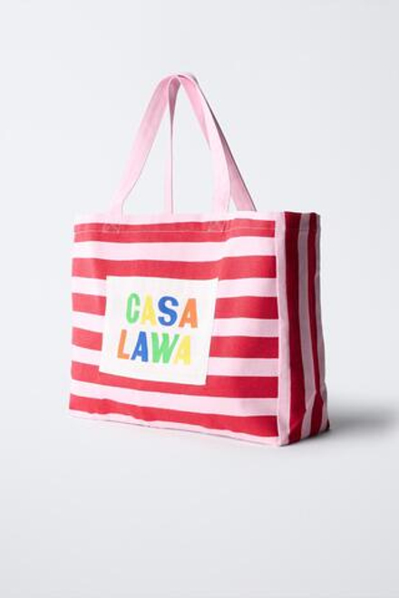 ZARA X CASA LAWA © СУМКА-ШОПЕР В ПОЛОСКУ, РОЗОВАТЫЙ
