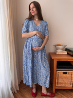 Платье Шарлотта для беременных и кормящих, Синий с белыми цветами