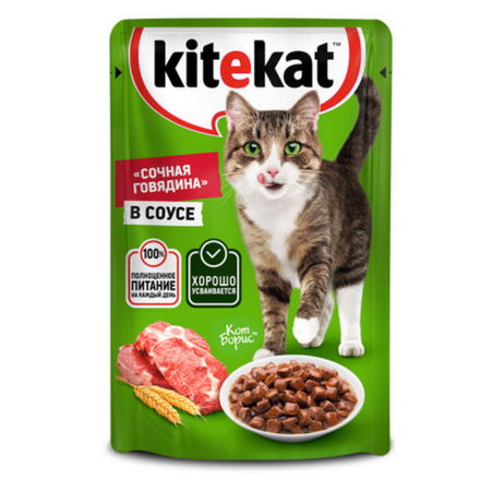 Влажный корм Kitekat для кошек говядина в соусе 85 гр