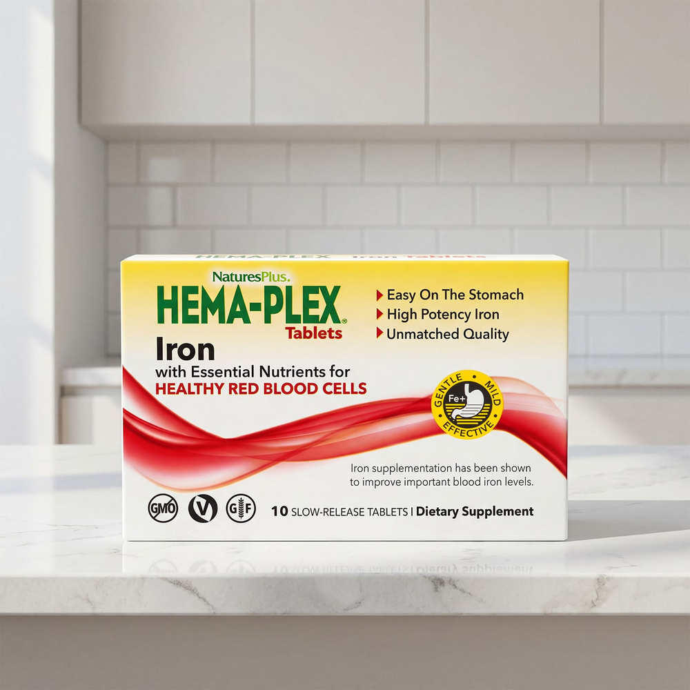 NaturesPlus, Hema-Plex®, железо с незаменимыми питательными веществами для здоровых эритроцитов, 10 таблеток медленного высвобождения