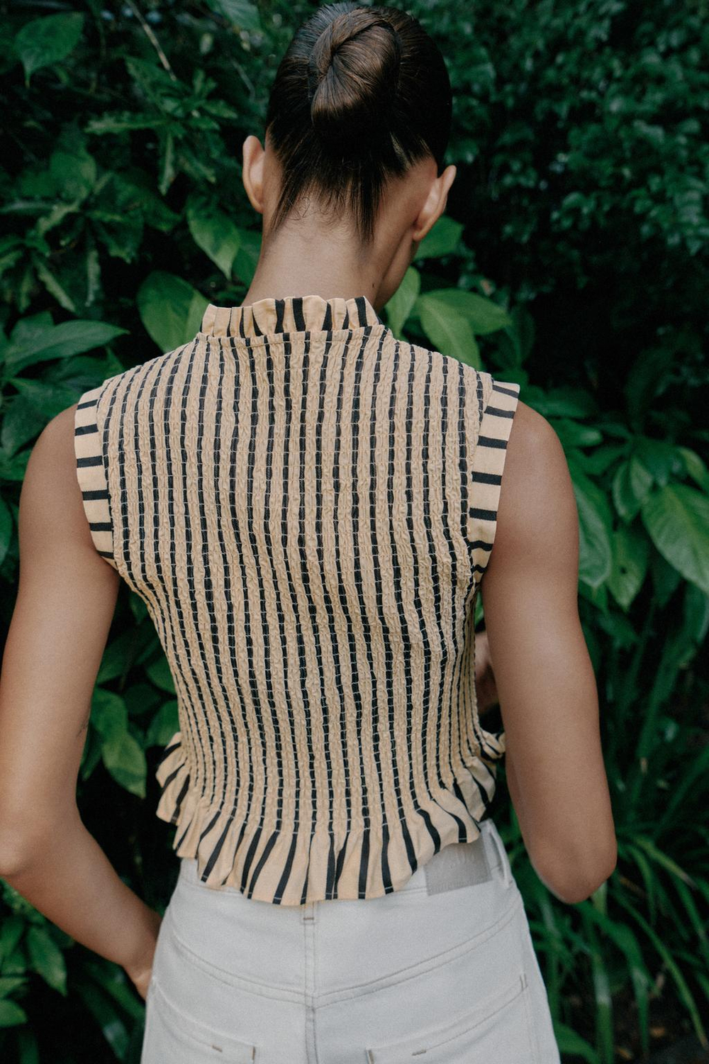 ZARA ТОП В ПОЛОСКУ С ЖАТКОЙ, ЭКРЮ/ЧЕРНЫЙ