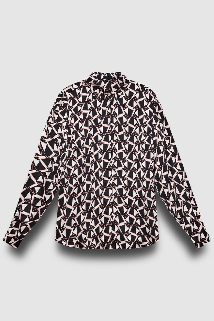 Блузка из вискозы, геометричный принт, коричневый