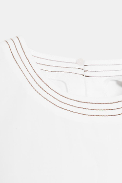 ZARA РУБАШКА С ДЕКОРАТИВНОЙ СТРОЧКОЙ И РУКАВАМИ-БУФАМИ, БЕЛЫЙ