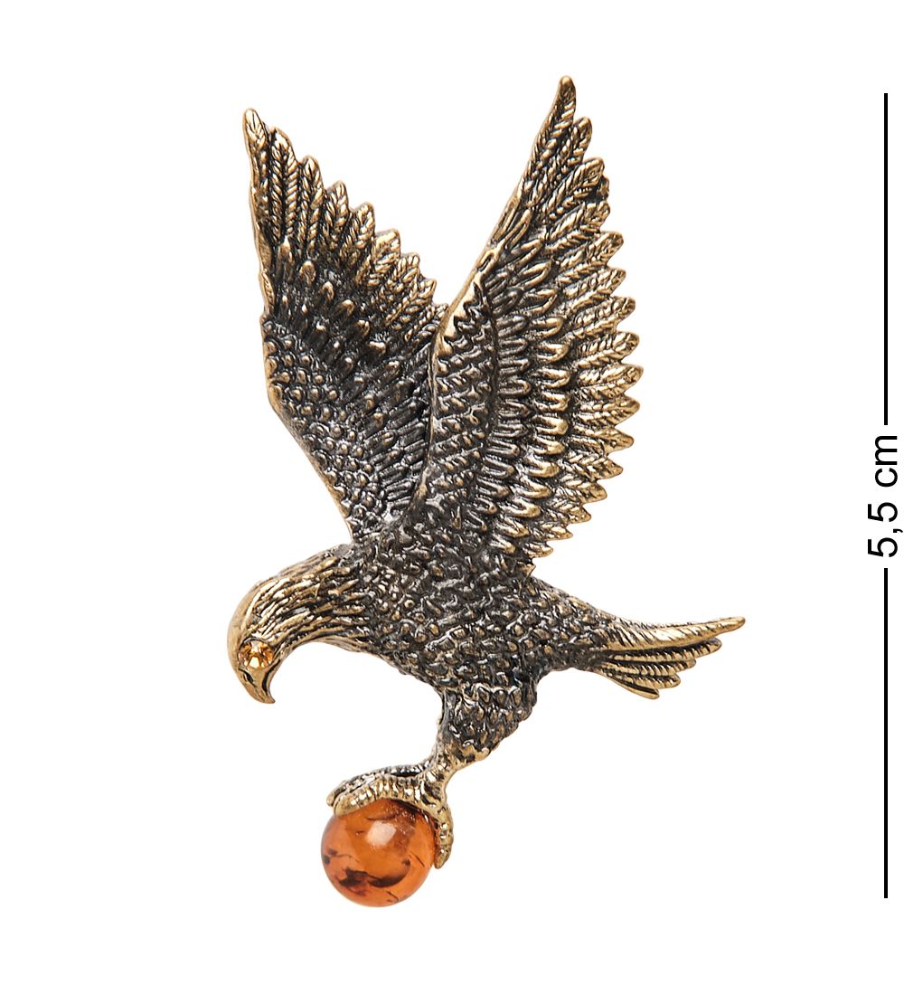 AM-1650 Брошь «Ястреб» (латунь, янтарь)