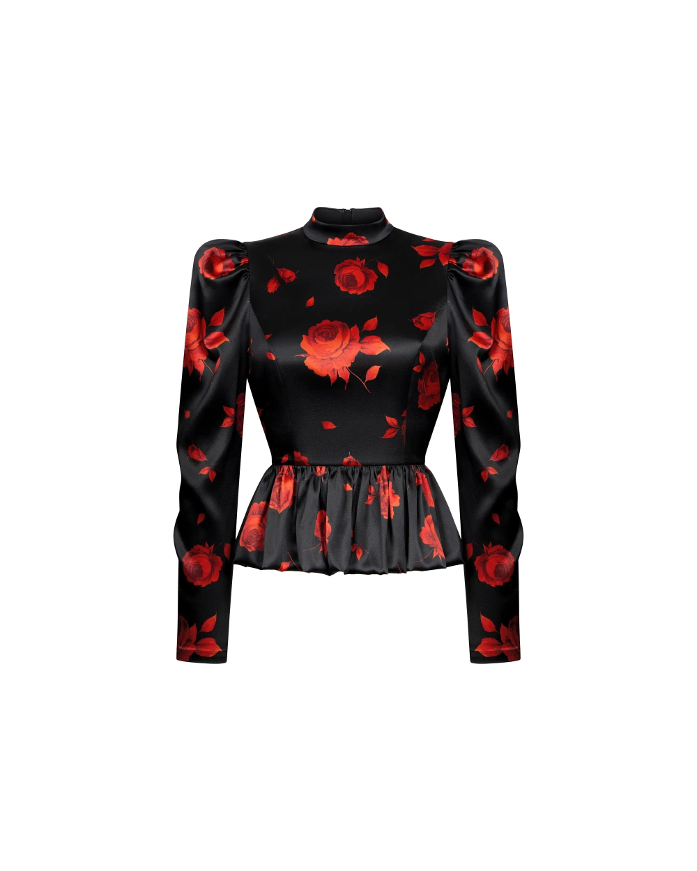 Валиса (Valisa top), топ из черного атласа с цветочным принтом