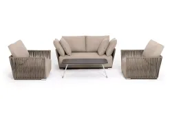 "Форли" лаунж-зона 4-местная плетеная из роупа (веревки), каркас алюминиевый светло-серый, роуп серо-коричневый