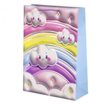 Пакет подарочный бумажный Alingar, (XL) 31х40х12 см, вертикальный, "Облачка и радуга", матов. ламинация, тиснение голография, эффект 3D, ассорти