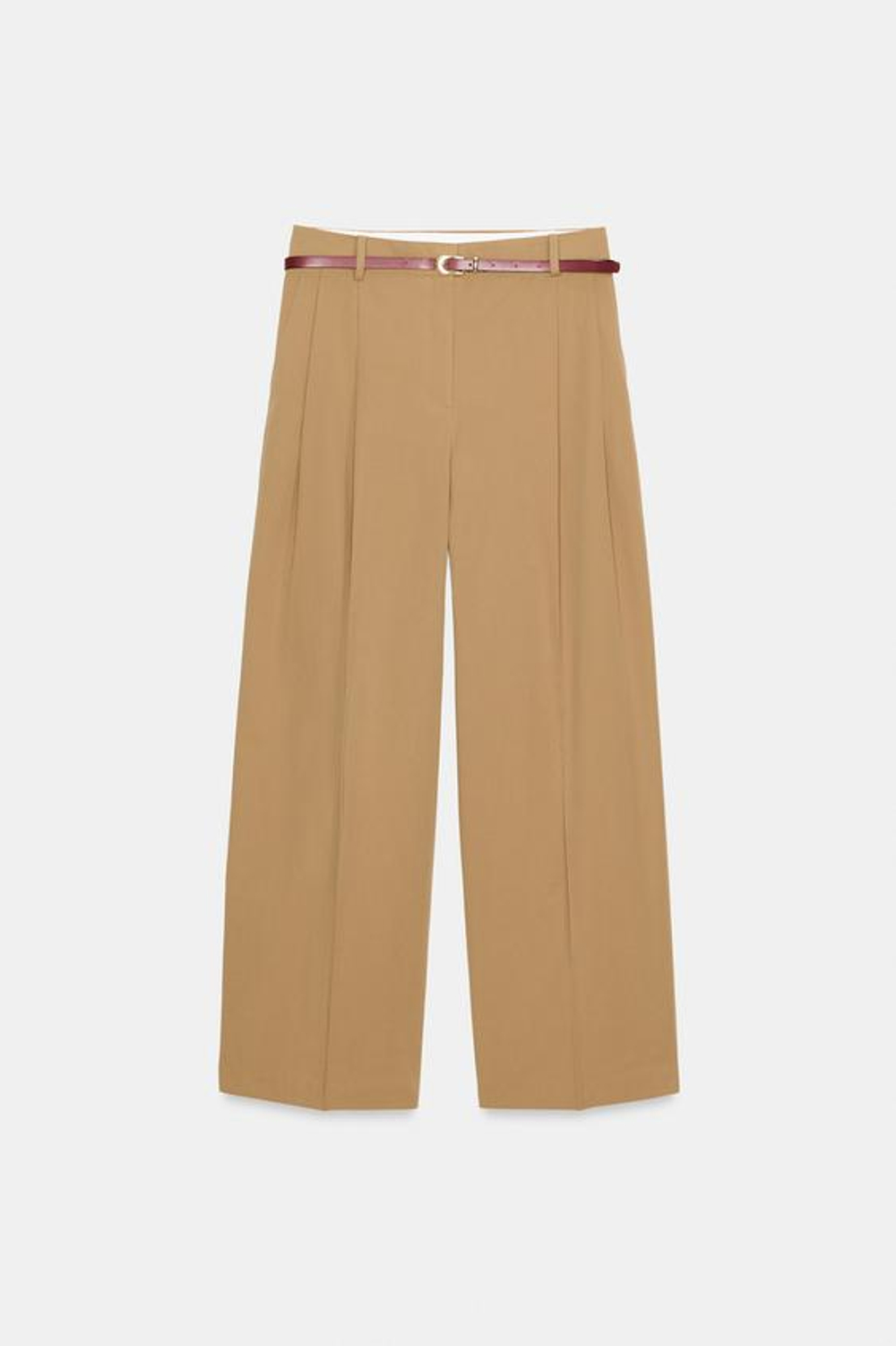 ZARA БРЮКИ С ЗАЩИПАМИ И РЕМНЕМ, РЫЖЕВАТО-КОРИЧНЕВЫЙ