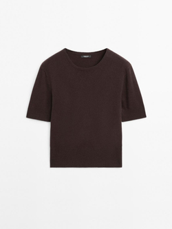 Massimo Dutti Свитер с короткими рукавами из смесовой шерсти, шоколадный