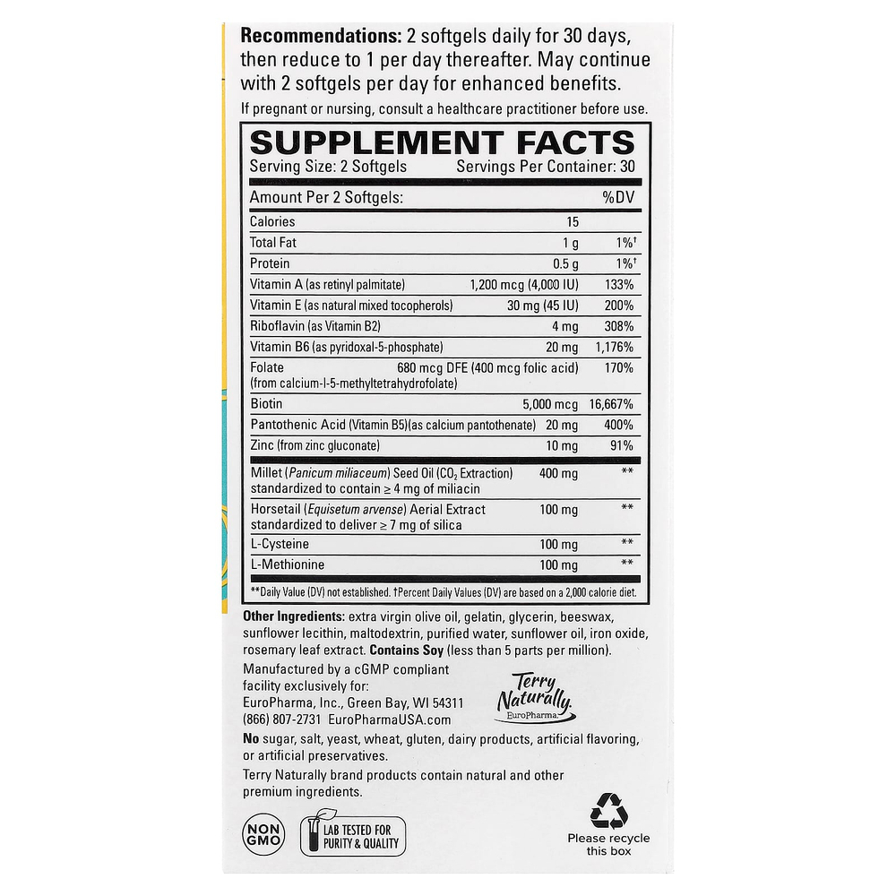 Terry Naturally, Terry Naturally, Hair Renew Formula, формула восстановления волос, 60 желатиновых капсул