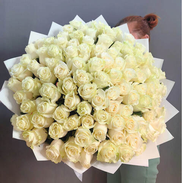 Букет из 101 белой розы сорта "Мондиаль" (Эквадор 60 см)