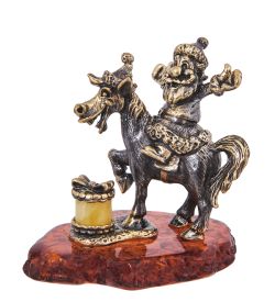 Народные промыслы AM-4213 Фигурка «Лошадь с дедулей» (латунь, янтарь)