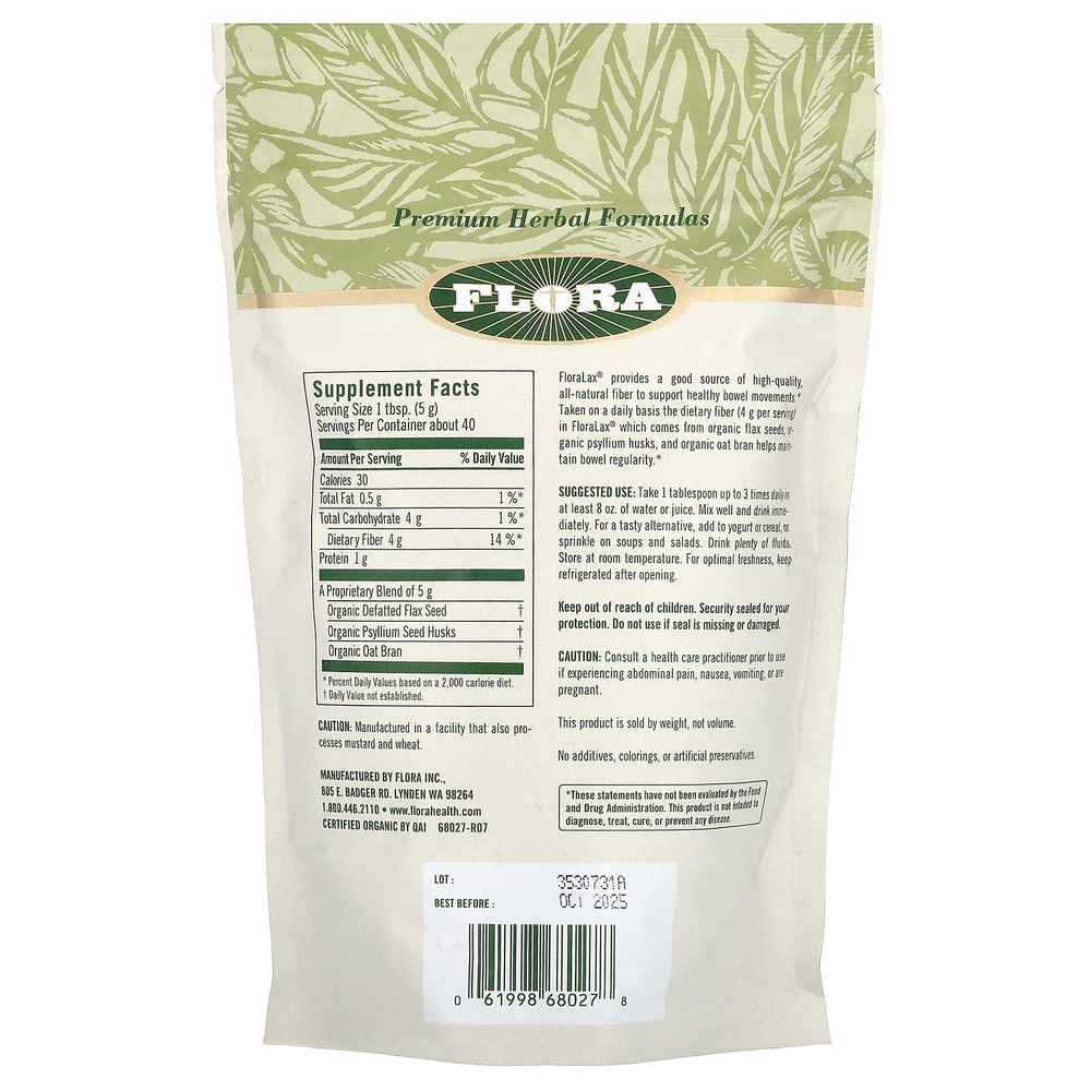 Flora, Certified Organic FloraLax, органический продукт, 198 г (7 унций)