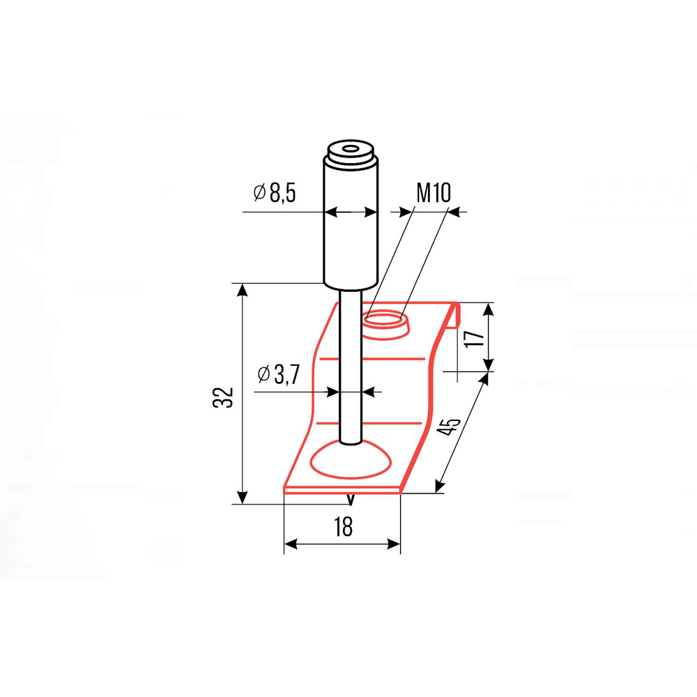 Гвозди монтажные пироксилиновые PA32-m10z2 (гвоздь-подвес под шпильку М10, красный,100 шт/уп) FEDAST
