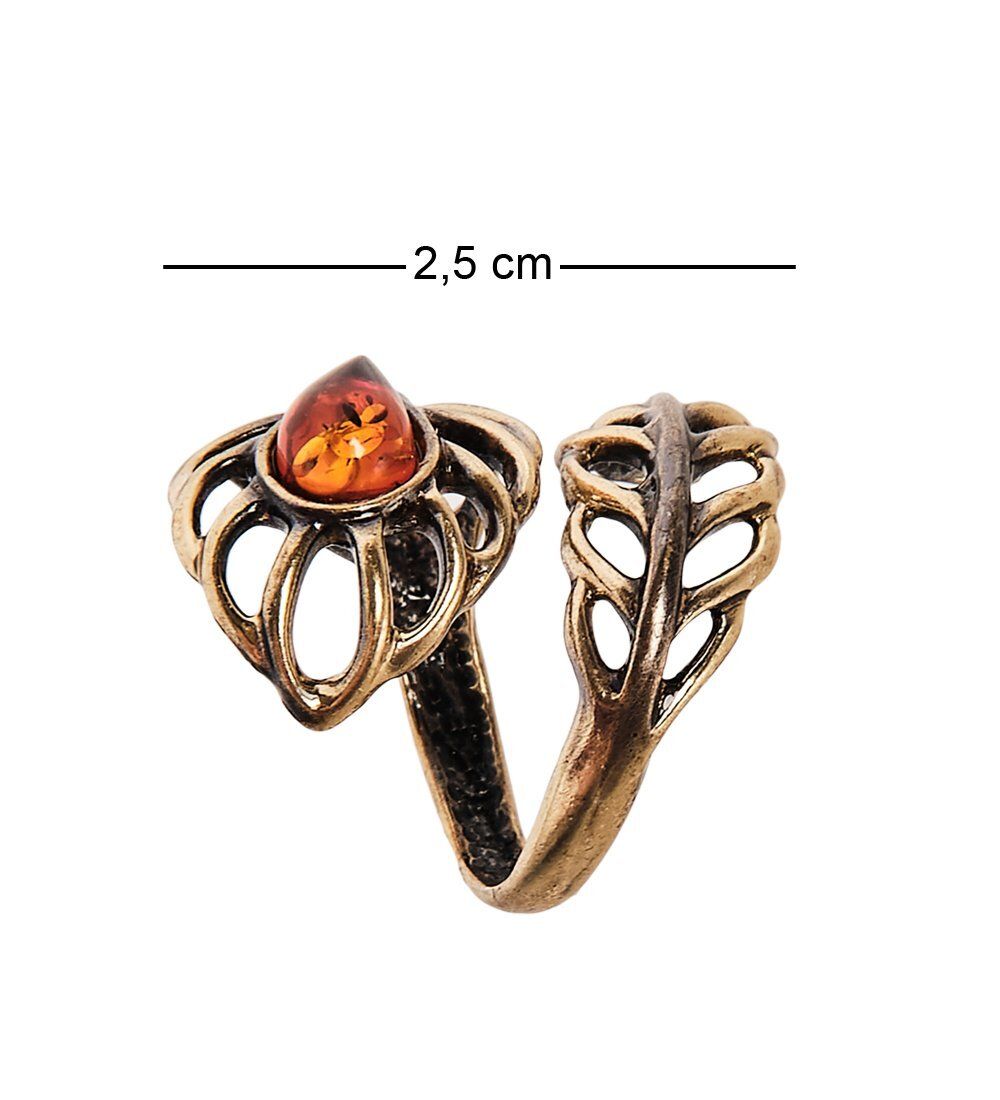 AM-2486 Кольцо «Перышко Ажурное» (латунь, янтарь)