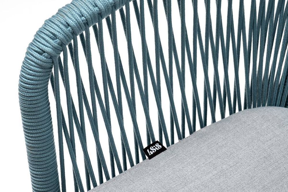 "Марсель" стул плетеный из роупа, каркас алюминий светло-серый (RAL7035) муар, роуп бирюзовый круглый, ткань светло-серая