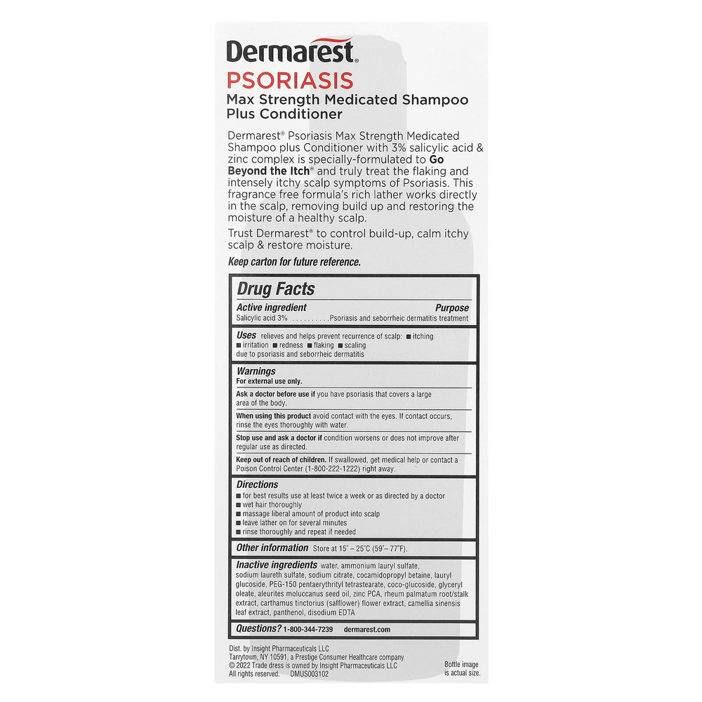 Dermarest, средство от псориаза, лечебный шампунь и кондиционер максимальной эффективности, без отдушки, 236 мл (8 жидк. унций)