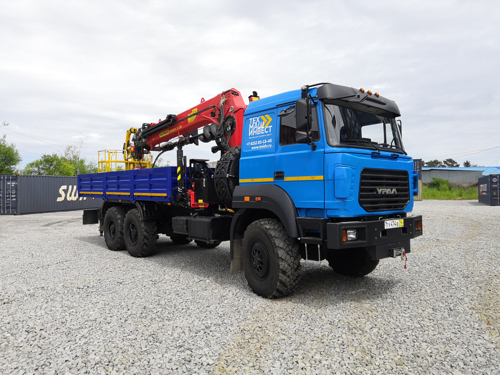 Бортовой автомобиль УРАЛ с КМУ ИТ-200 (бур, люлька)