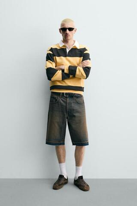 ZARA ДЖИНСОВЫЕ ШОРТЫ RELAXED FIT, ЗЕЛЕНОВАТО-СИНИЙ
