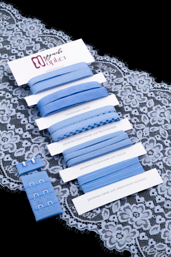 Подборка голубых бельевых резинок + застежки для бюстгальтера текстильные