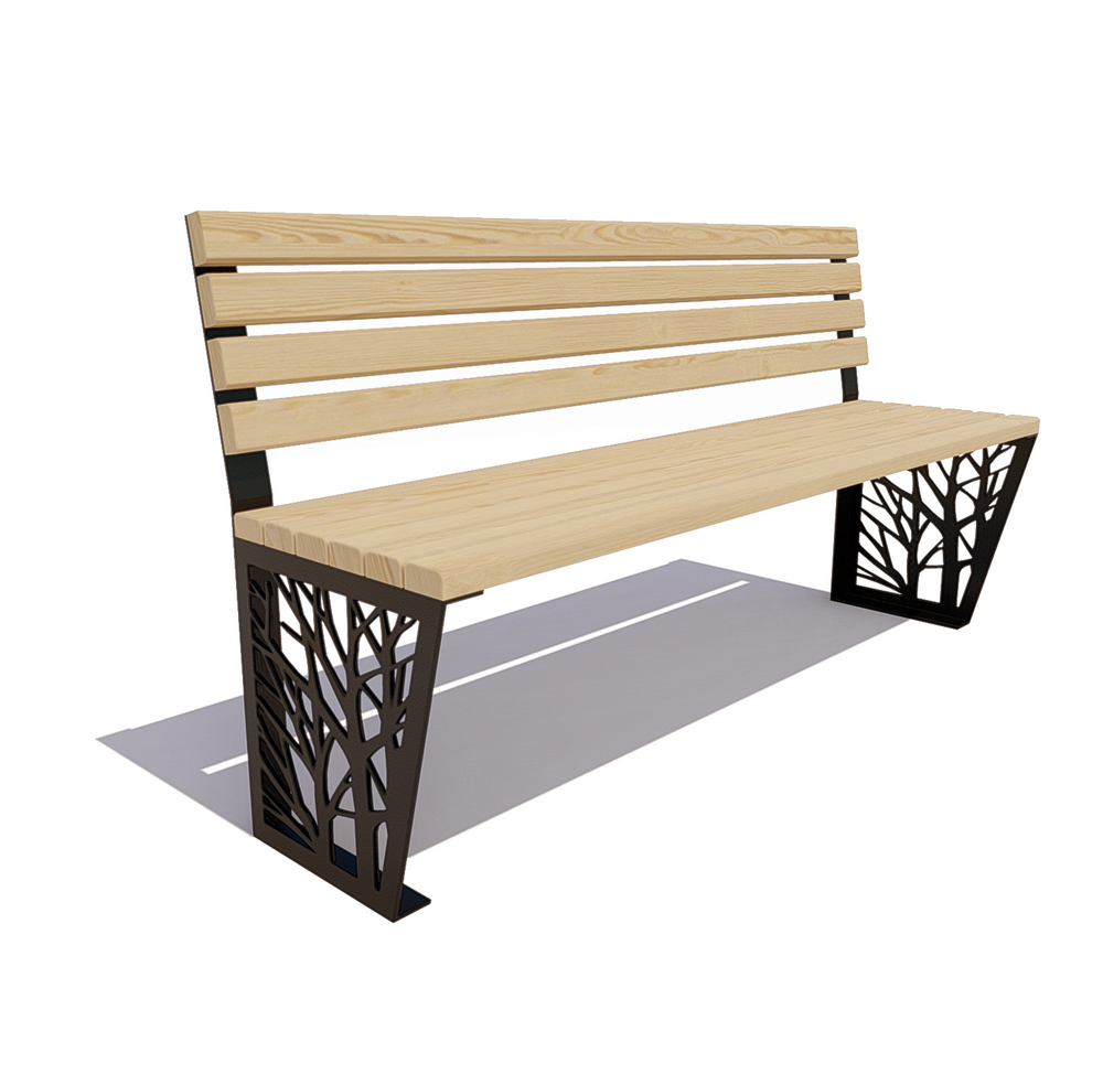 Скамейка стальная "Роща" лиственница 1,5м, без подлокотников, лак