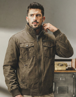 Мужская ветровка на резинке в Американском ретро-стиле из натурального хлопка без капюшона.