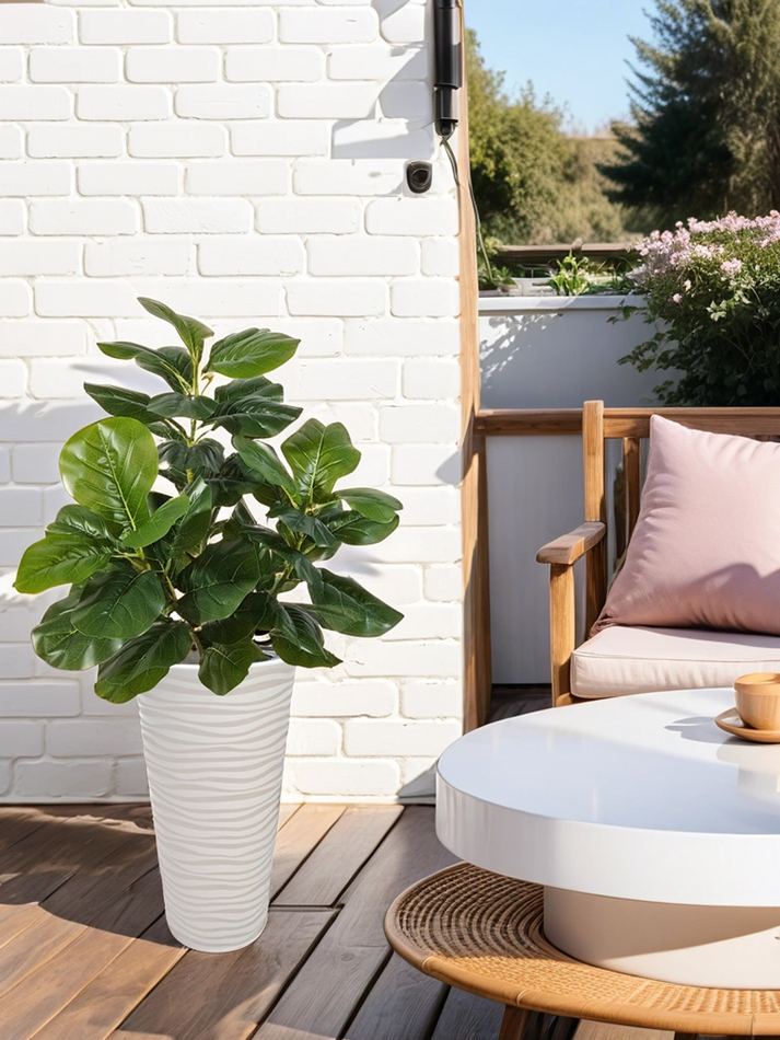 Искусственное растение Фикус Лирата 120 см зеленый в высоком круглом белом кашпо