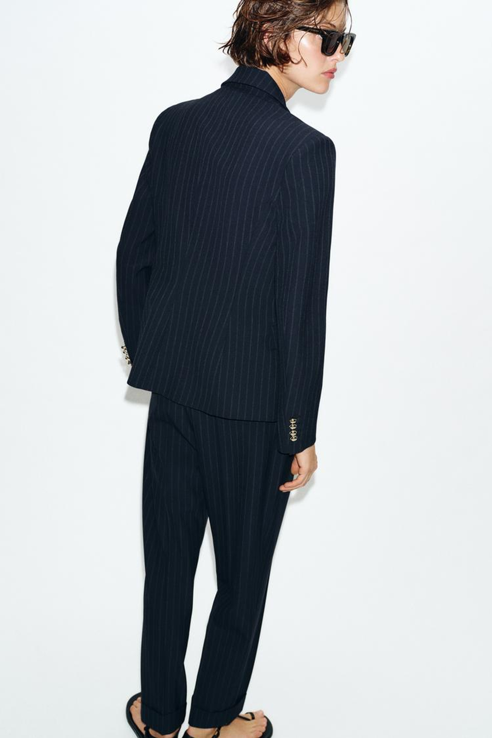 ZARA БЛЕЙЗЕР В ТОНКУЮ ПОЛОСКУ, МОРСКОЙ СИНИЙ